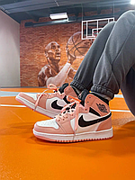 Женские кроссовки Nike Air Jordan 1 Retro High Pink White (Розовые) Найк Аир Джордан высокие натур.кожа 39 р