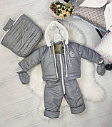 Зимовий дитячий теплий комбінезон-трансформер 3в1 на овчині: курточка, конверт для ніг, напівкомбінезон