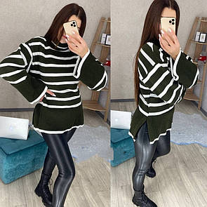 Модний светр у смужку із широким рукавом, класний молодіжний подовжений светр "Крістіна"