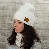 Зимний женский комплект шапка и бафф білий, хомут теплый универсальный