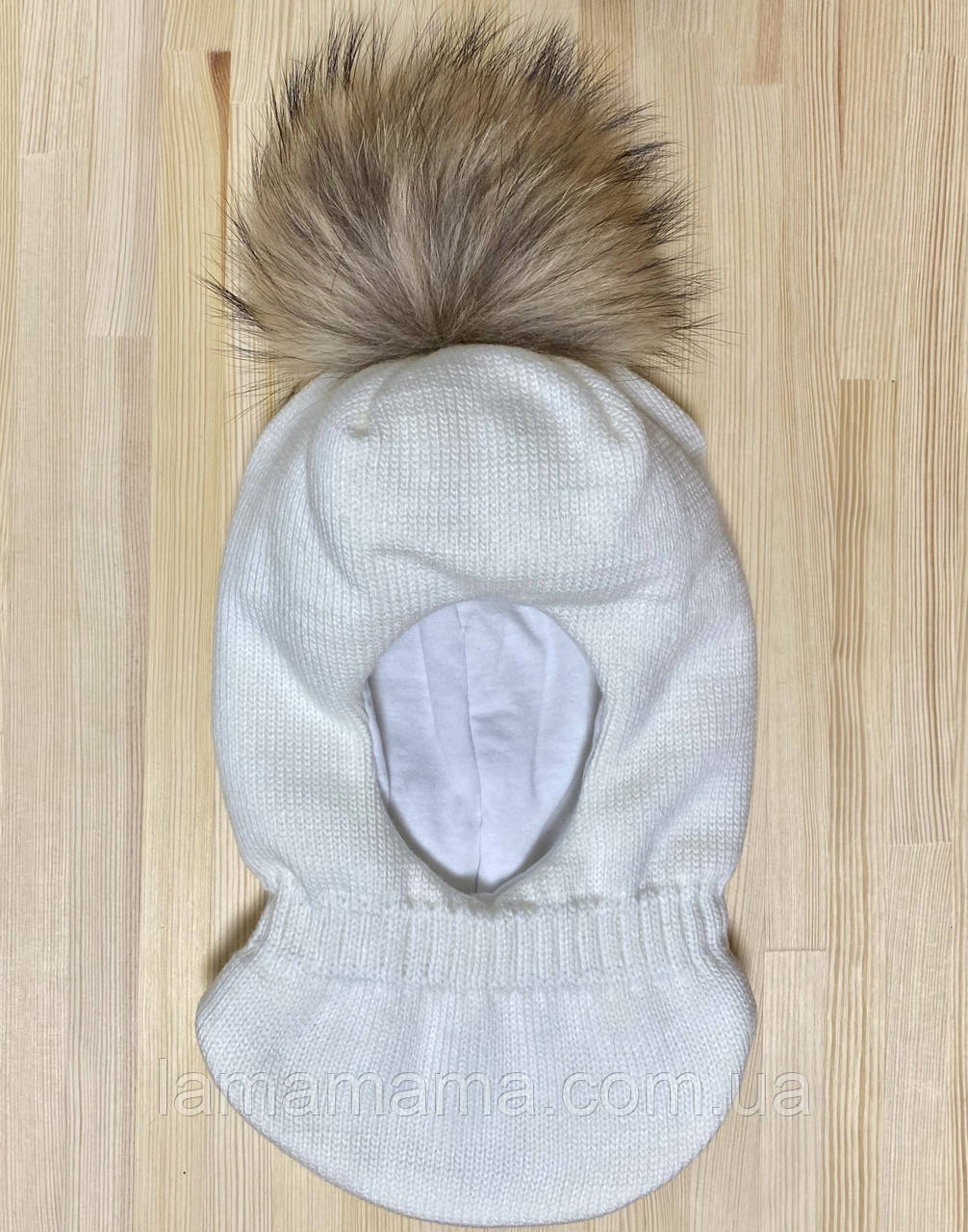 Дитяча зимова шапка-шолом з натуральним помпоном Дадо Молочний Бабасик, фото 1