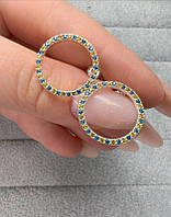 Серьги вкрутки кольца сине-желтые патриотические с фианитами 925 проба диаметр 1.7 см