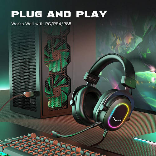 Fifine H6 USB наушники со съемным микрофоном, RGB подсветкой - Черный ...