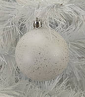 Набор новогодних игрушек, шары на елку в упаковке 6 шт., пластик, белый с серебристыми капельками