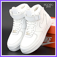 Кроссовки зимние мужские и женские Nike Air Force 1 white с мехом / Найк аир Форс 1 белые на меху 42