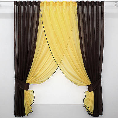 Кухонні шторки (400х170см.) с підв'язками. Колір венге з жовтим. Код 096к 50-677