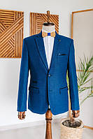 Мужской шерстяной синий классический пиджак полуприталенный