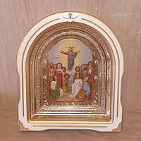 Ікона Вознесіння Господнє, лик 15х18 см, у білому дерев'яному кіоті зі вставками, арка