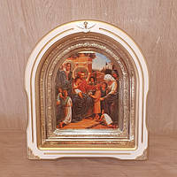 Ікона Благословення дітей, лик 15х18 см, у білому дерев'яному кіоті зі вставками, арка