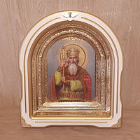 Ікона Володимир святий рівноапостольний Великий князь, лик 15х18 см, у білому дерев'яному кіоті зі вставками, арка