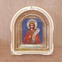 Ікона Варвара свята великомучениця, лик 15х18 см, у білому дерев'яному кіоті зі вставками, арка
