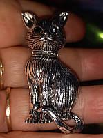Брошь брошка значок метал кот кошка серебристая крупная сидит 5 см
