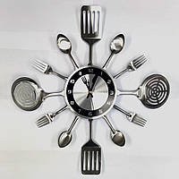Настенные часы на кухню Ложки-вилки "Fork" Впечатляющее украшение для кафе и кухни (Металл, 40 х 40 см)