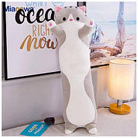 Плюшевая мягкая игрушка-подушка из холлофайбера Кот Батон 130 см Серая, Детская игрушка обнимашка