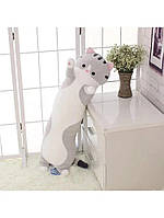 Качественная игрушка-подушка Кот Батон 90 см Серый, Подушка обнимашка котик, Длинный кот