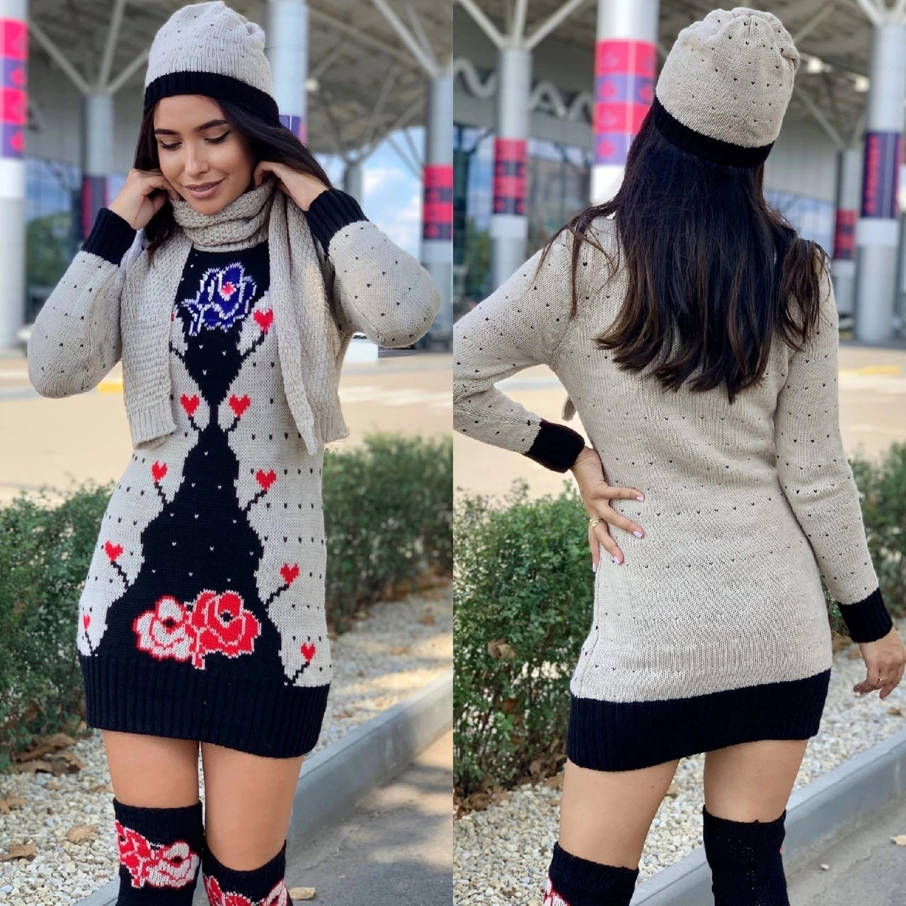 Комплект шапка + шарф + плаття + гетри, фото 1