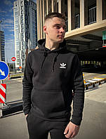 Зимове худі Adidas чорне з начосом / зимова кофта Адідас чоловіча чорна / толстовка на флісі
