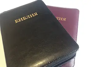 Рос. Біблія середнього формату (чорна, натуральна шкіра, золото, індекси, блискавка, 15х21), фото 5
