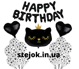 Набір куль для фотозони в стилі Кішечка, meow party чорна