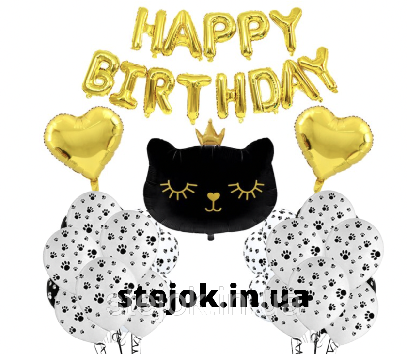 Набір куль для фотозони в стилі Кішечка, meow party золото, фото 1