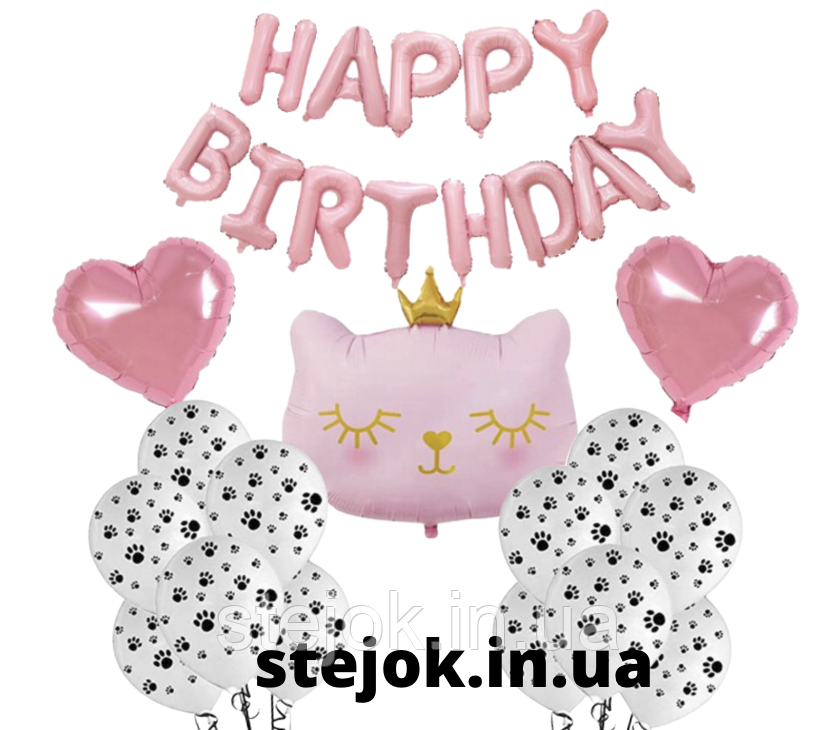 Набір куль для фотозони в стилі Кішечка, meow party рожевий, фото 1