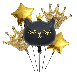 Набір куль у стилі Кішечка, meow party чорна з коронами