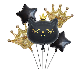 Набір куль у стилі Кішечка, meow party чорна з коронами