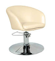 Парикмахерское кресло кремовое на гидравлике Мурат Р на блине(круглой дисковой базе)