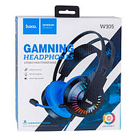 Ігрові навушники з мікрофоном комп'ютерні Hoco W105 З підсвічуванням Повнорозмірні накладні Синій колір
