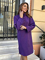 Теплое платье-туника из трехнитки фиолетовое