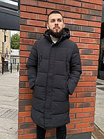 Мужская стильная зимняя тёплая курточка парка чёрного цвета топ качеств parka long 2022