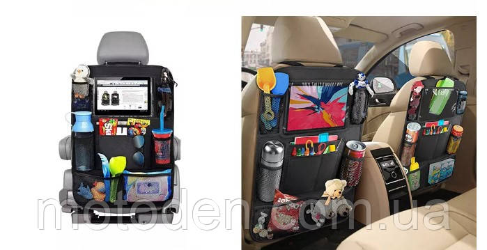 Органайзер на спинку переднього сидіння авто з сенсорним екраном для планшета (1шт) чорний, фото 1