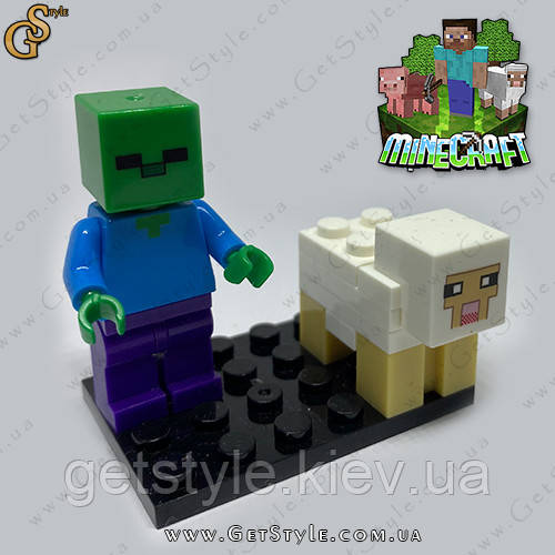 Конструктор фігурки Зомбі й Овечка Майнкрафт Zombie Sheep Minecraft 4.5 см, фото 1