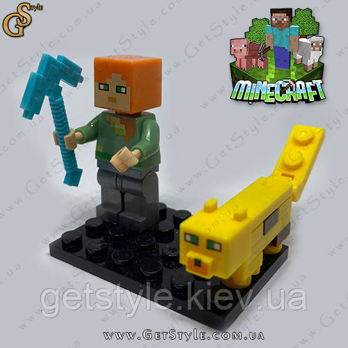 Конструктор фігурки Алекс і Оцілот Майнкрафт Alex Ocelot Minecraft 5.5 см