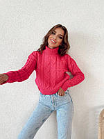 Женский вязаный тёплый однотонный свитер S-L (42-46) кофта МАЛИНОВЫЙ
