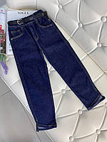 Стильні джинси з високою талією для дівчаток Темно-Сині 1212 131, Тёмно-Синий, Для девочек, Весна Лето, 110 , 5 лет