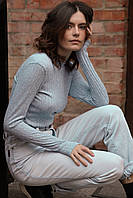 Джемпер жіночий бавовняний теплий Vivioji Блакитний розмір L (12551)