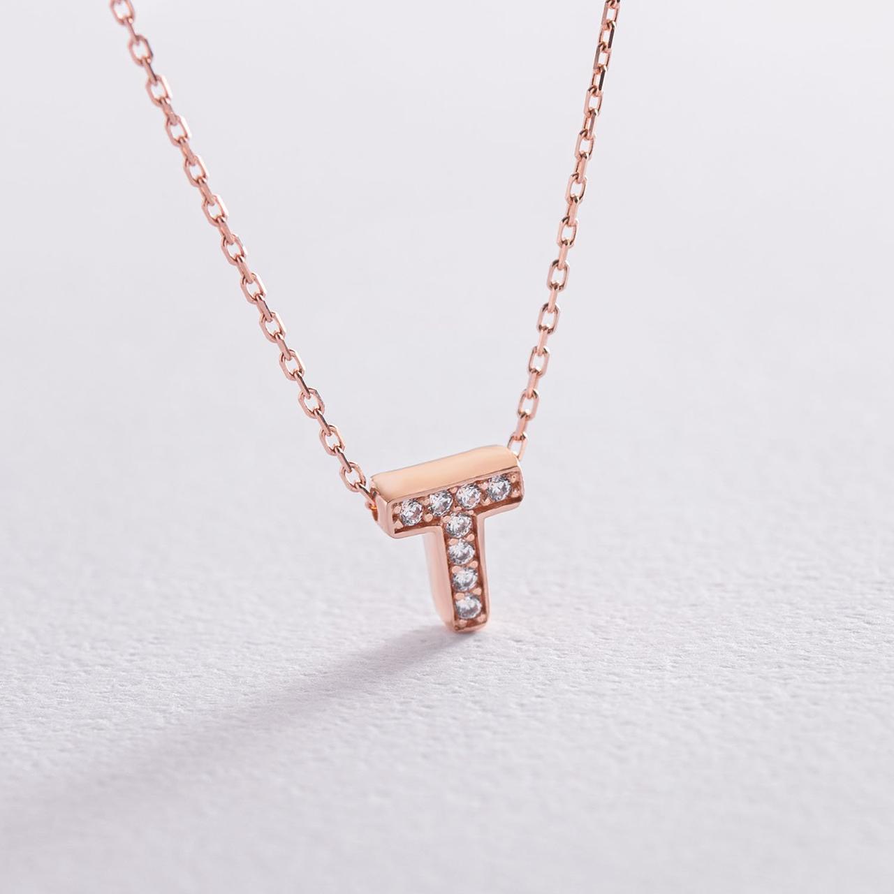 Кольє з буквою "Т" у червоному золоті (фіаніти) 
кол01255Т Zipexpert ZIPEXPERT, фото 1
