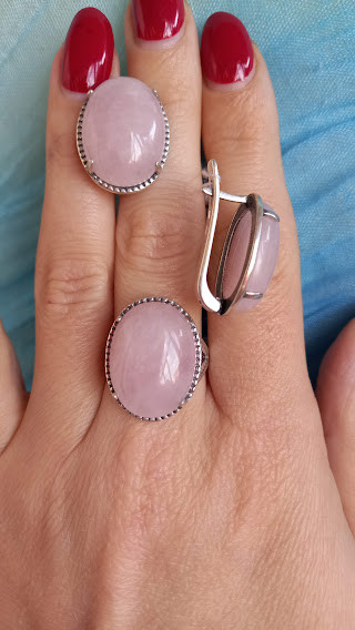 Шикарний срібний комплект із рожевим кварцом, фото 1