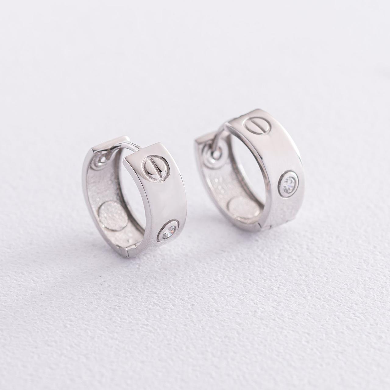 Сережки — кільця "Love" у білому золоті с07313 Zipexpert ZIPEXPERT