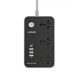 Подовжувач з USB, 3 розетки LDNIO SC3412, 3A, 38W, 2 м чорний