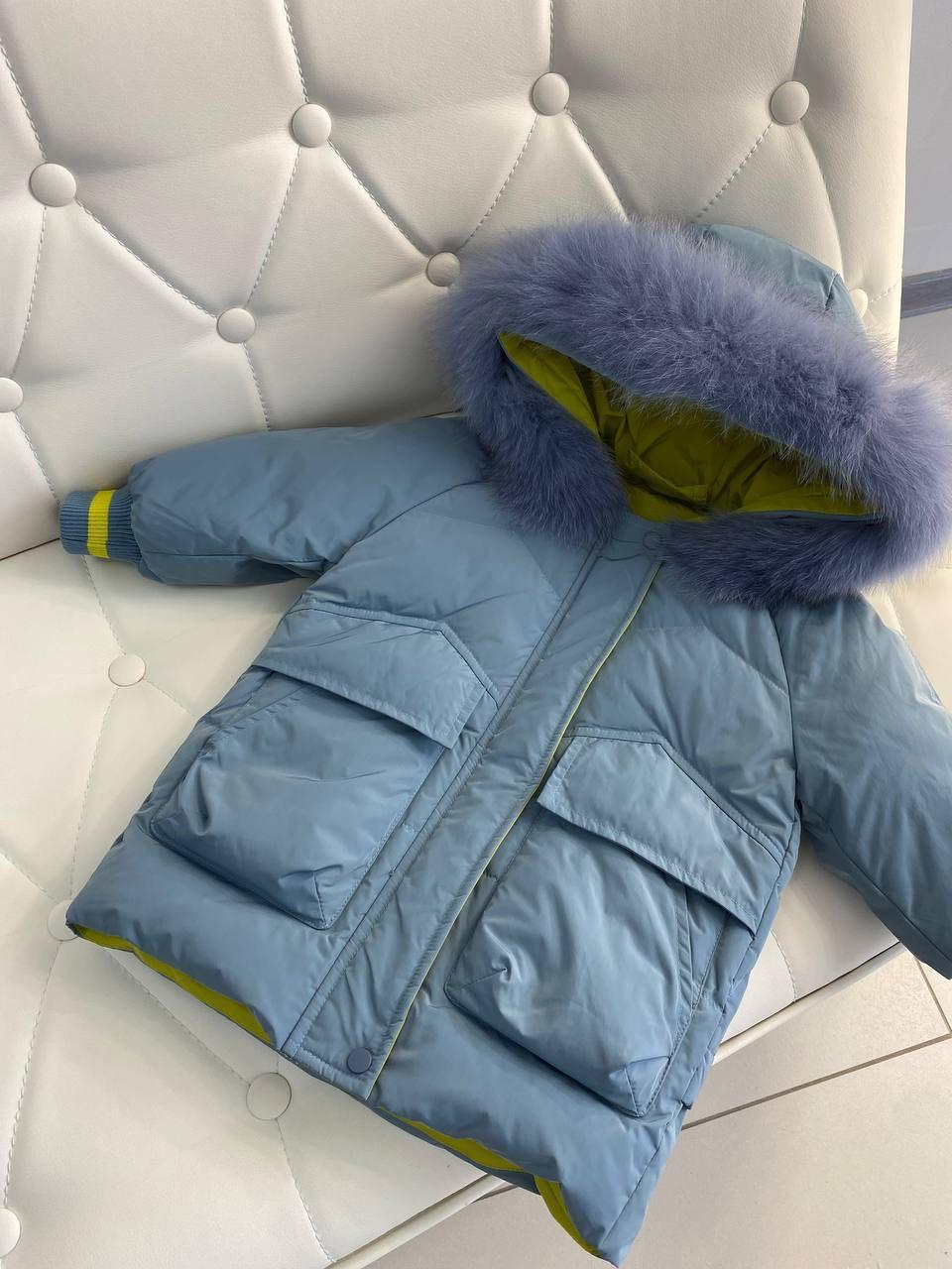 Зимова подовжена куртка з хутром на дівчинку Сіро-Блакитна 37402 Серо-Голубой, Для девочек, Осень Зима, 120 , 6 лет, фото 1