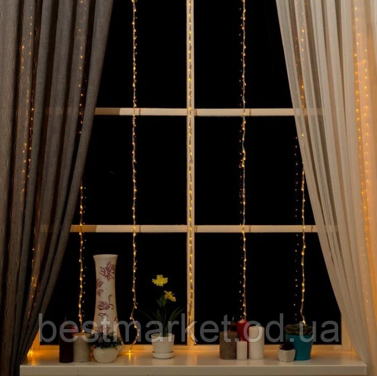Внутрішня світлодіодна Гірлянда Штора-Водоспад 280 Led 3 х 2 м Теплий Білий пр/пр