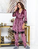 Лавандовая молодёжная пижама 3-ка из мраморного бархата с 44 по 50 размер