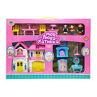 Игровой набор Кукольный домик Bambi мебель и 3 фигурки (Синий) игрушечный домик