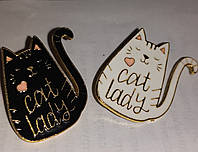 Брошь брошка значок метал кот кошка cat lady черный и белый