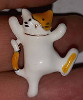 Брошка брошка-емаль метал об'ємний кіт кішка біла з рудим крихіткою
