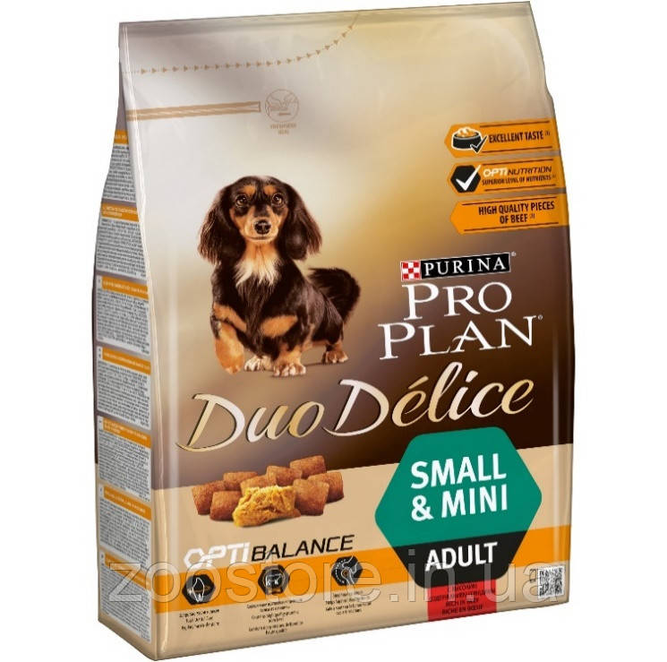 Корм сухий для дорослих собак дрібних порід Purina PRO PLAN (ПРО ПЛАН) DUO DELICE з яловичиною/рисом 2.5 кг