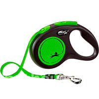 Поводок-рулетка Flexi New Neon S лента 5м/15 кг (Зеленый)