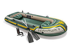 Надувний човен Intex 68351 Seahawk 4 (351 х 154 х 48 см) ручний насос 1.7 л, весла 2 шт